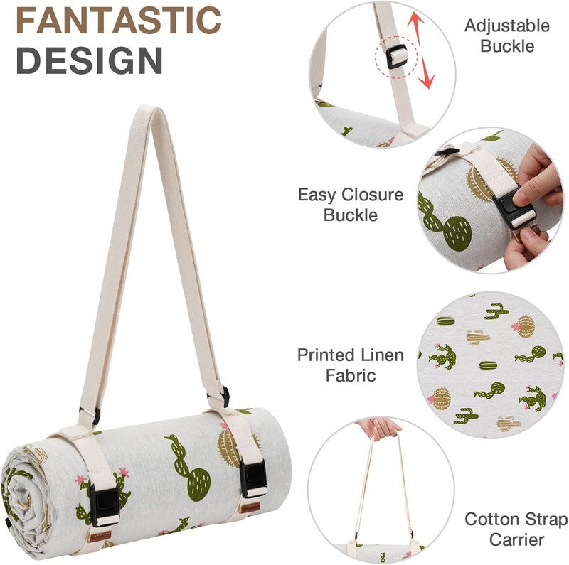 WILLOW WEAVE Picnic Blankets Washable | Beach Mat Sand Free Waterproof | Camping Blankets | Emergency Blankets | Picnic Baskets Accessories with Waterproof Backing and Shoulder Strap - Cactus - Image 2